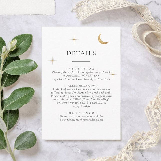 Tarjeta De Recepción Elegante Boda Celestial Gold Moon Stars (Subido por el creador)