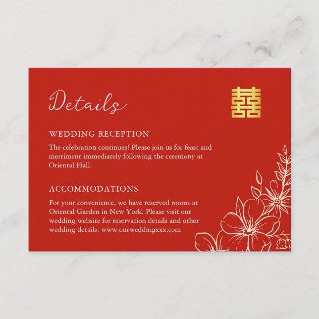 Tarjeta De Recepción Elegante boda chino con escritura floral detalles  (Anverso)