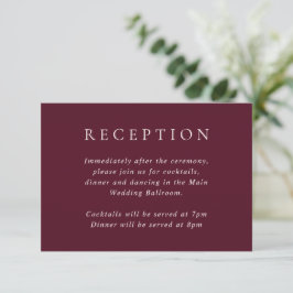 Tarjeta De Recepción Elegante Boda Clásica de Borgoña Profundo