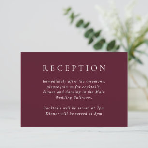Tarjeta De Recepción Elegante Boda Clásica de Borgoña Profundo