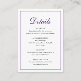 Tarjeta De Recepción Elegante Boda clásico real morado