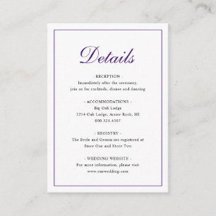 Tarjeta De Recepción Elegante Boda clásico real morado