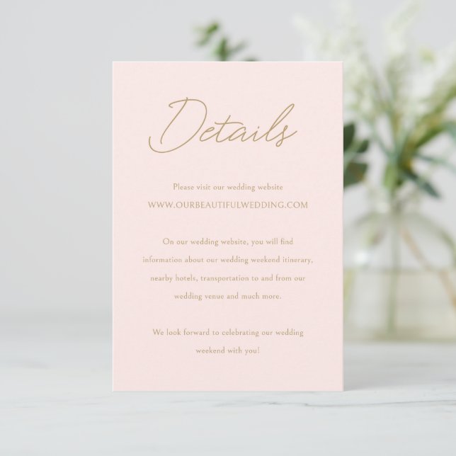 Tarjeta De Recepción Elegante Boda Clásico Rosa y Oro (Anverso de pie)