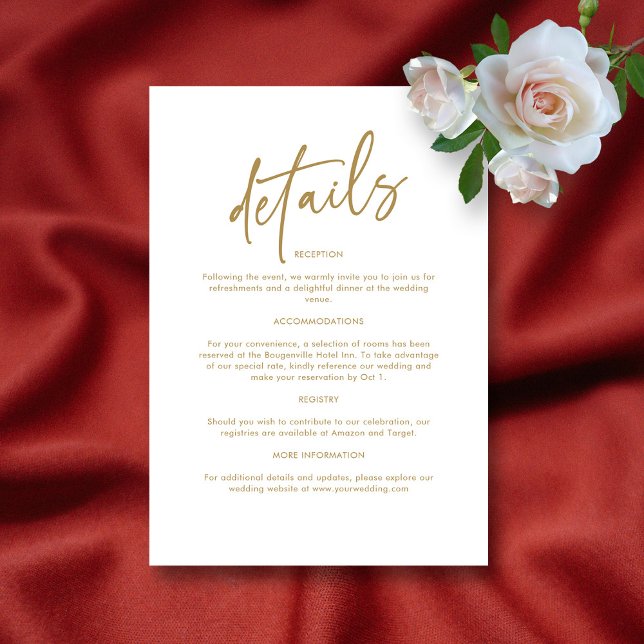 Tarjeta De Recepción Elegante Boda con acento dorado (Elegant Gold Accented Wedding Details Enclosure Card )