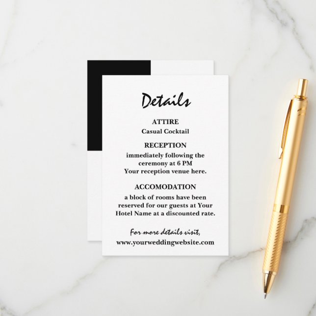 Tarjeta De Recepción Elegante Boda contemporáneo en blanco y negro (Anverso/Reverso In Situ)