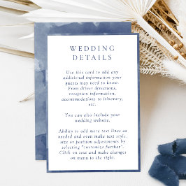 Tarjeta De Recepción Elegante Boda de acuarela azul de la marina