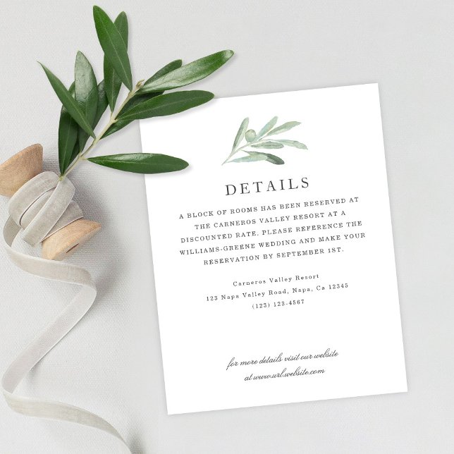 Tarjeta De Recepción Elegante Boda de acuarela de oliva rústica (Subido por el creador)