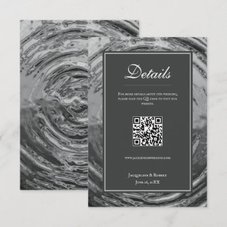 Tarjeta De Recepción Elegante Boda de Agua Cromo Líquido Plateado