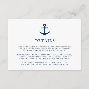 Tarjeta De Recepción Elegante Boda de Ancla Azul de la Marina Náutica