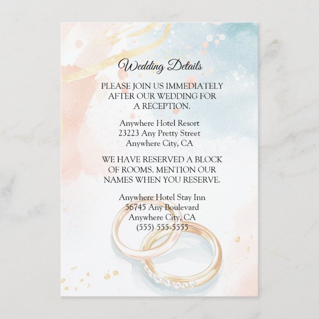 Tarjeta De Recepción Elegante Boda de anillos de oro de verano de prima (Anverso)