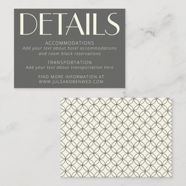 Tarjeta De Recepción Elegante Boda de Arte Retro Negro y Línea Blanca (Anverso / Reverso)