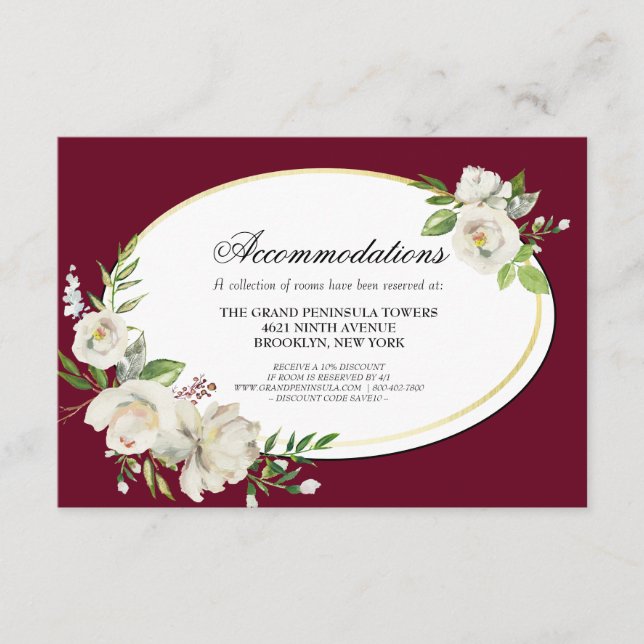 Tarjeta De Recepción Elegante Boda de Boho Burgundy Floral (Anverso)