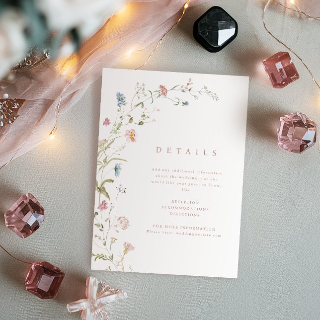 Tarjeta De Recepción Elegante Boda de Boho rústico de flores silvestres (Elegant Wildflower Rustic Boho Wedding Details Enclosure Card)