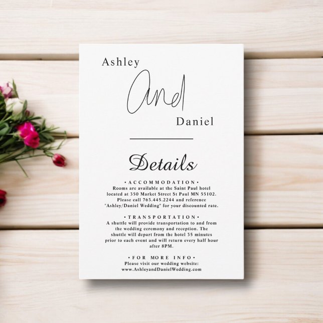 Tarjeta De Recepción Elegante Boda De Caligrafía Blanca Y Negra Sencill (Subido por el creador)