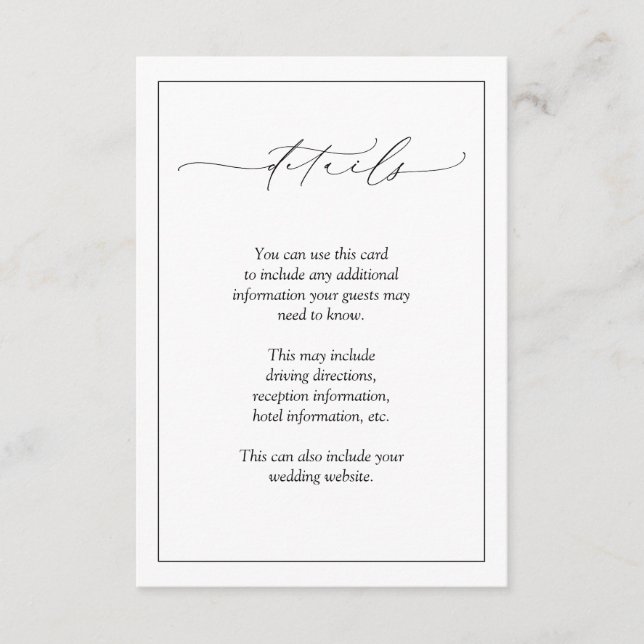 Tarjeta De Recepción Elegante Boda de caligrafía en blanco y negro (Anverso)