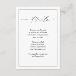 Tarjeta De Recepción Elegante Boda de caligrafía en blanco y negro