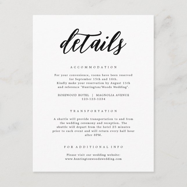 Tarjeta De Recepción Elegante Boda de caligrafía en blanco y negro (Anverso)
