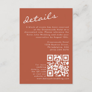 Tarjeta De Recepción Elegante Boda de caligrafía Minimalista Terracotta