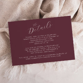 Tarjeta De Recepción Elegante Boda de Caligrafía Moderna Burgundy