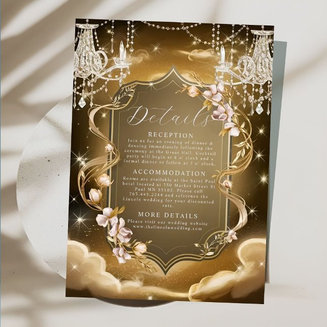 Tarjeta De Recepción Elegante Boda de candelabro de cristal de oro (Subido por el creador)