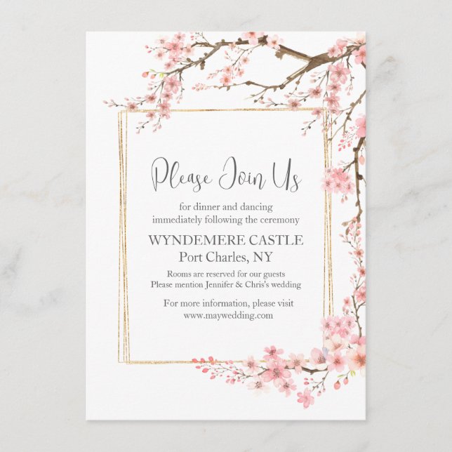 Tarjeta De Recepción Elegante Boda de cerezo en flor (Anverso)