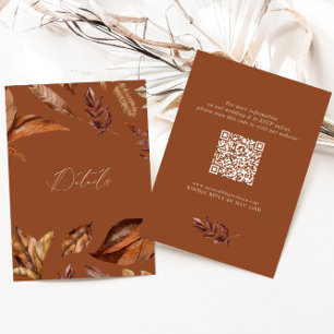 Tarjeta De Recepción Elegante Boda de código de hojas rusticas QR Terra