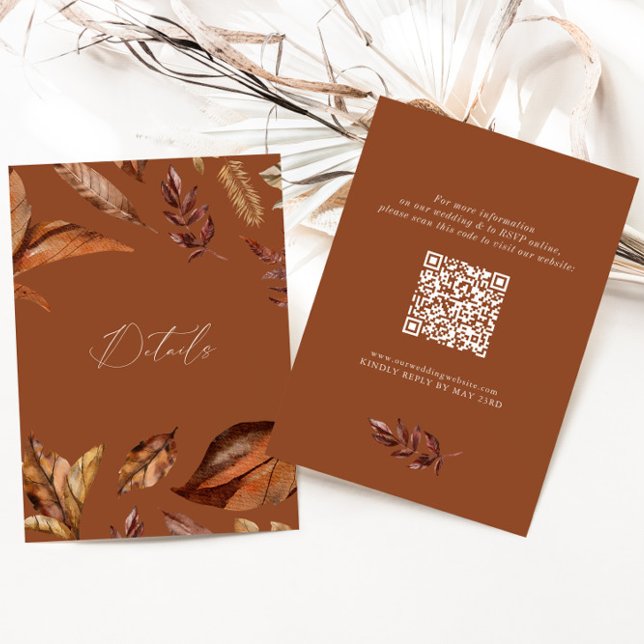 Tarjeta De Recepción Elegante Boda de código de hojas rusticas QR Terra (Subido por el creador)