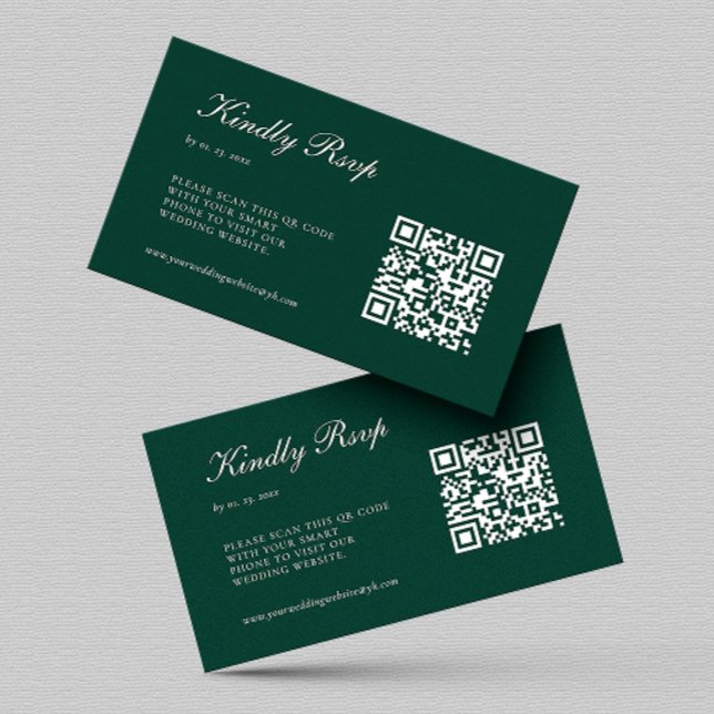 Tarjeta De Recepción Elegante Boda de código de RSVP QR verde esmeralda (Subido por el creador)