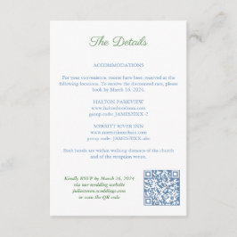 Tarjeta De Recepción Elegante Boda de código QR azul y verde