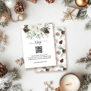 Tarjeta De Recepción Elegante Boda de código QR de Pine de Invierno RSV