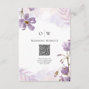 Tarjeta De Recepción Elegante Boda de código QR floral púrpura claro