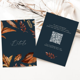 Tarjeta De Recepción Elegante Boda de código QR floral rústico