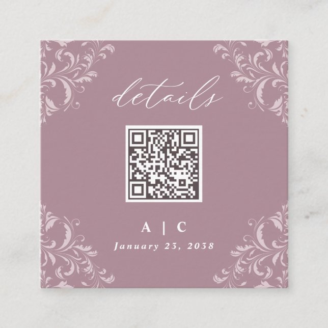 Tarjeta De Recepción Elegante Boda de código QR Mauve Pequeños detalles (Anverso)