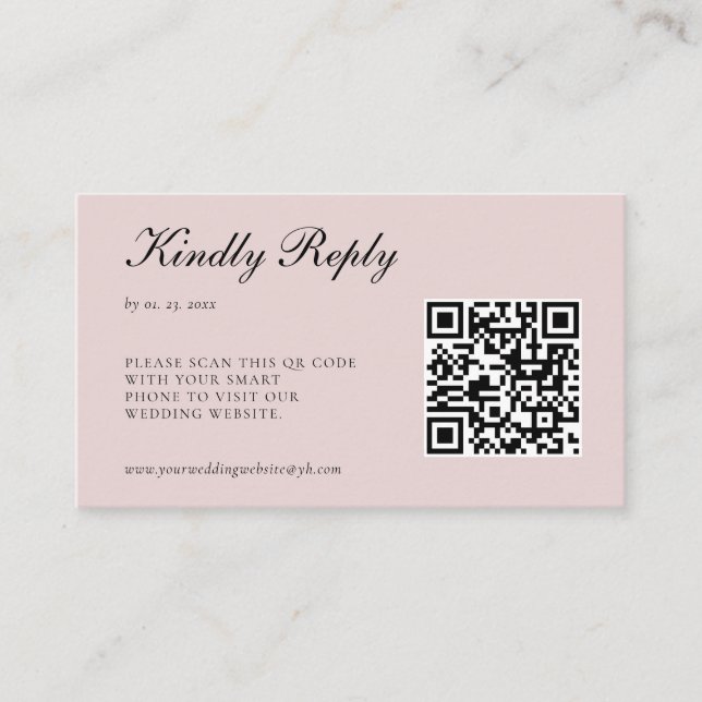 Tarjeta De Recepción Elegante Boda de código QR RSVP rosa de Rubor (Anverso)