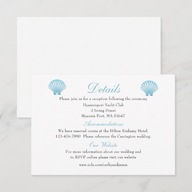 Tarjeta De Recepción Elegante Boda de conchas marinas detalles playa az (Anverso / Reverso)