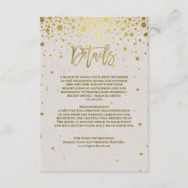 Tarjeta De Recepción Elegante Boda de Confetti de Oro de Cuero Blanco