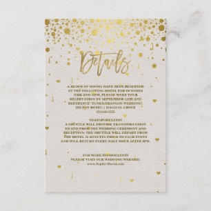 Tarjeta De Recepción Elegante Boda de Confetti de Oro de Cuero Blanco