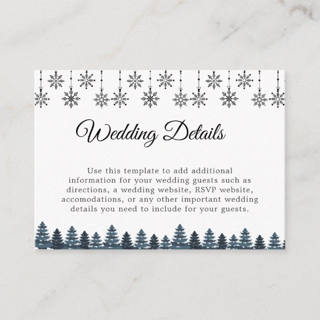 Tarjeta De Recepción Elegante boda de copos de nieve de invierno Wonder (Anverso)