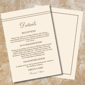 Tarjeta De Recepción Elegante Boda de Crema de Taupe Moderno