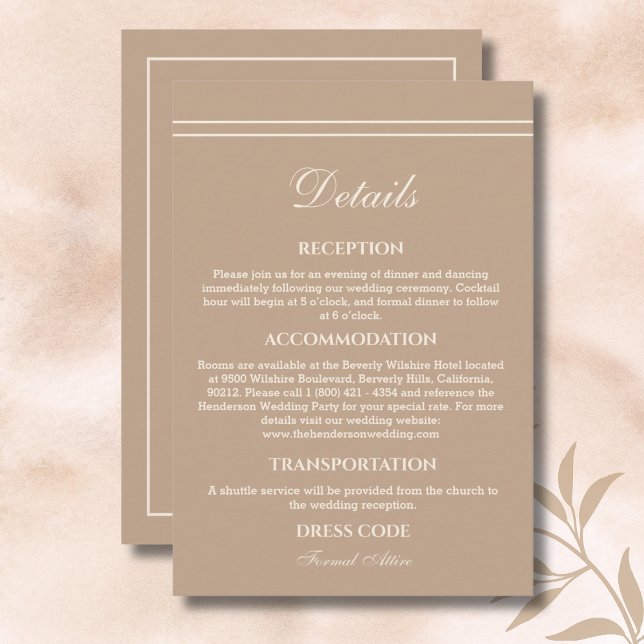 Tarjeta De Recepción Elegante Boda de Crema Moderna Taupe (Subido por el creador)