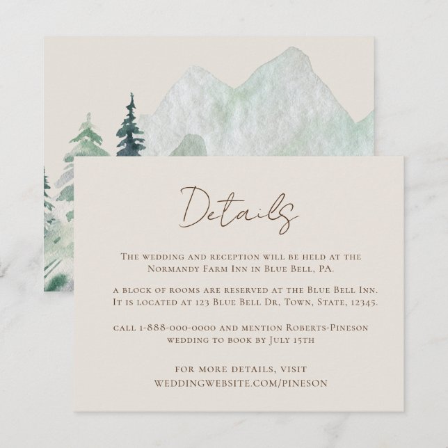 Tarjeta De Recepción Elegante Boda de detalles de las montañas (Anverso / Reverso)