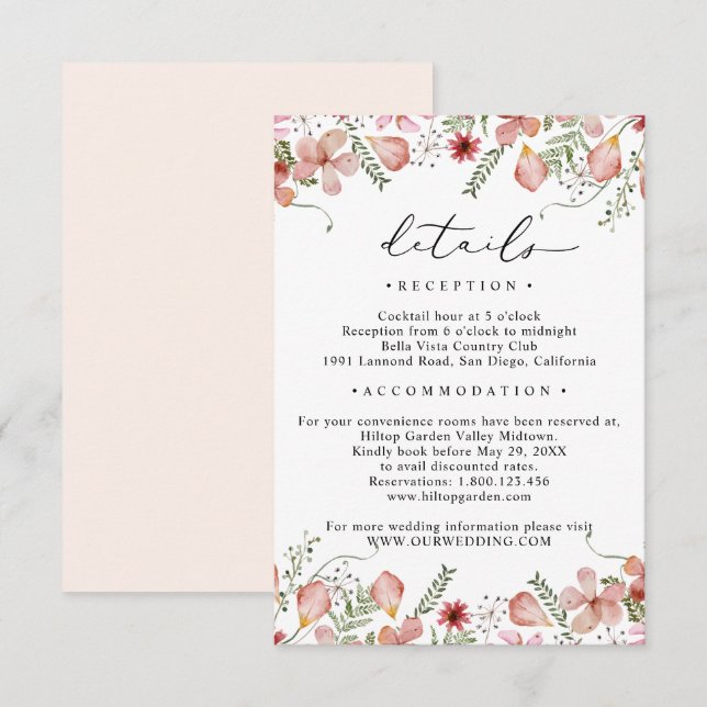 Tarjeta De Recepción Elegante Boda de detalles florales de cada paleta (Anverso / Reverso)