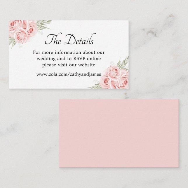 Tarjeta De Recepción Elegante Boda de detalles florales rosados (Anverso / Reverso)