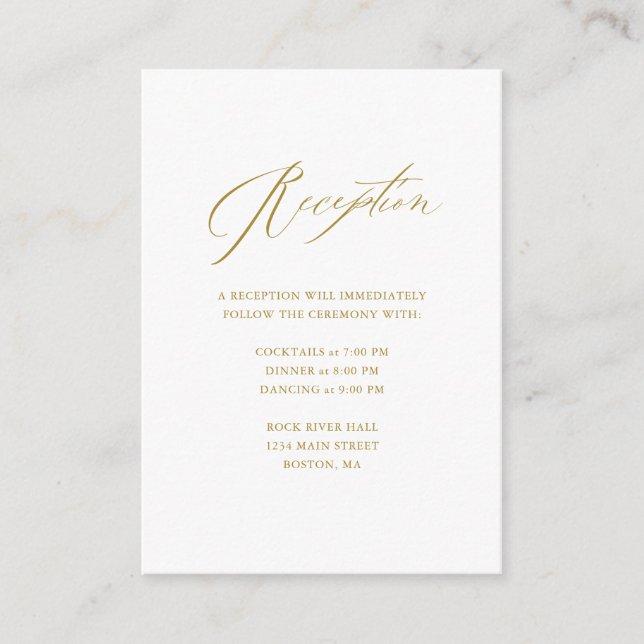 Tarjeta De Recepción Elegante Boda de escritura moderna de oro blanco (Anverso)