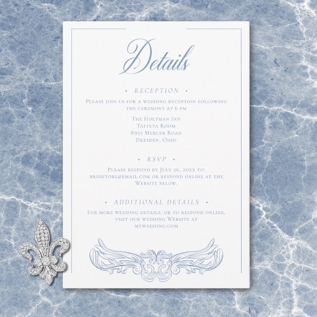 Tarjeta De Recepción Elegante Boda de Escudo de pájaros de la Chinoiser (Elegant Blue Chinoiserie Bird Crest Wedding Detail Enclosure Card)