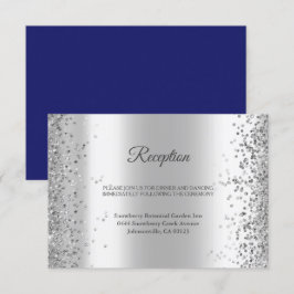 Tarjeta De Recepción Elegante Boda de esparkle Purpurina de la Marina d