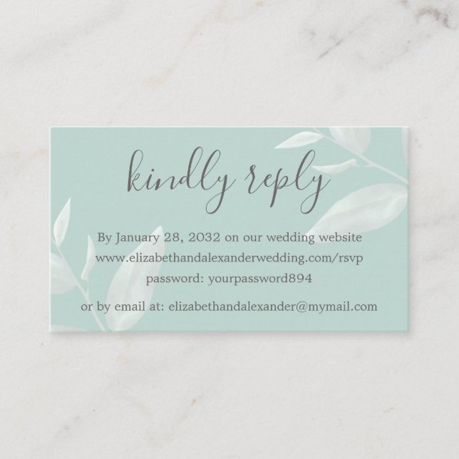 Tarjeta De Recepción Elegante boda de eucalipto moderno en línea RSVP (Anverso)