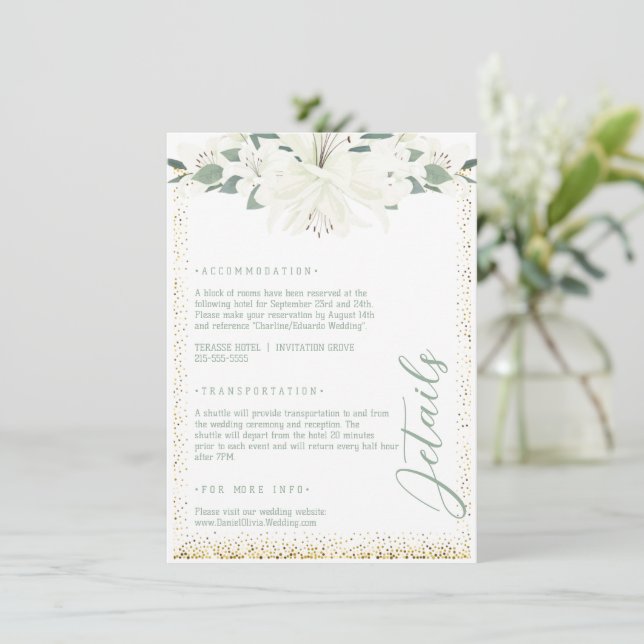 Tarjeta De Recepción Elegante Boda de Flor Silvestre Charm Green (Anverso de pie)