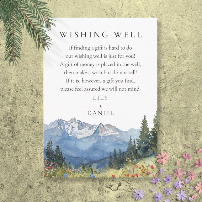 Tarjeta De Recepción Elegante Boda de Flor Silvestre de Montaña Deseand (Elegant Mountain Wildflower Wedding Wishing Well Enclosure Card)