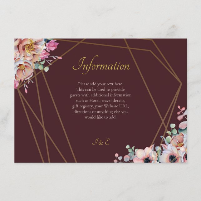 Tarjeta De Recepción Elegante Boda de Flores Anemone Rubor Marsala (Anverso)